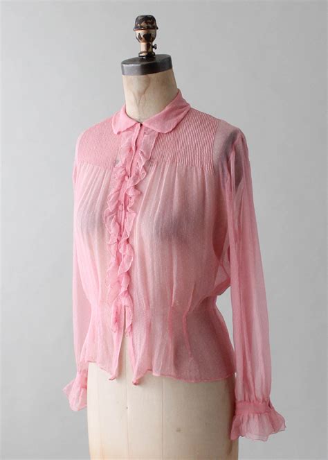 Vintage 1930s Pink Silk Ruffle Front Blouse Raleigh Vintage