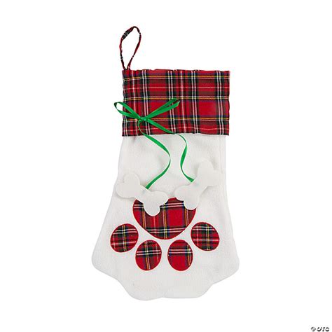 Christmas Red Plaid Pet Paw Print Stocking Oriental Trading