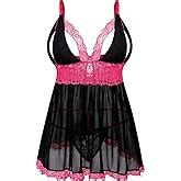 Women S Plus Size Lingerie Red Babydoll Lace Split Cup Sleepwear Chemise Set At Amazon Womens