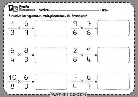 Ejercicios De Multiplicaciones De Fracciones Para Imprimir