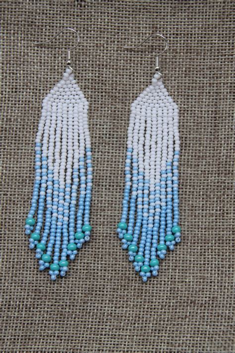 Beaded Blue Earrings Native Indian Inspired Native American Style