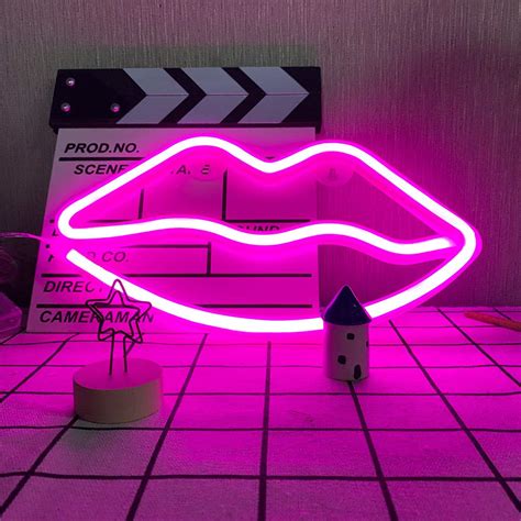 Enuoli Neon Light Pink Lip Neon Lights Neon Led Lips Lights Pink Neon