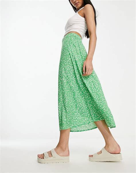 Monki Midi Skirt In Green Meadow Floral Asos In 2023 Midi Skirt