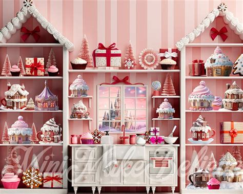 Kate Christmas Pink Cupcake Cocoa Kitchen Backdrop For Photography