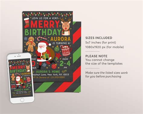 Very Merry Birthday Invitation Editable Template Santa Etsy