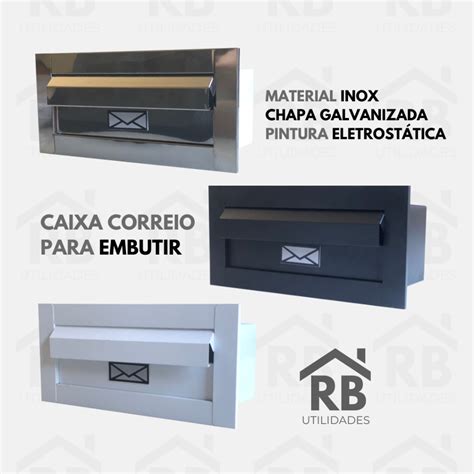 Caixa Correio Carta Inox Aba Para Muro Parede De Embutir Cm