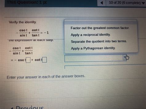 Solved Verify The Identity Oset Cott Sint Tant To Verify Chegg