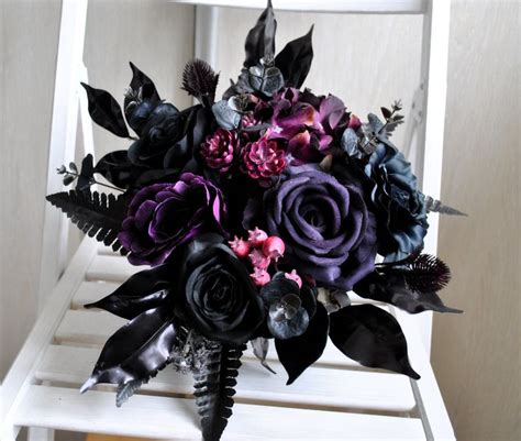 Purple Black Bouquet Gothic Wedding Bouquet Halloween Wedding Etsy