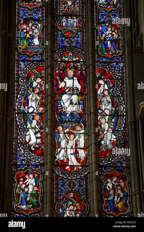 Stained Glass Window Cathedral Church Hereford England Uk Stock