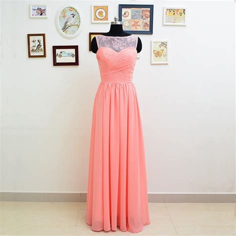 Long Blush Bridesmaid Dresses Top Lace And Chiffon Dress Whith Lace