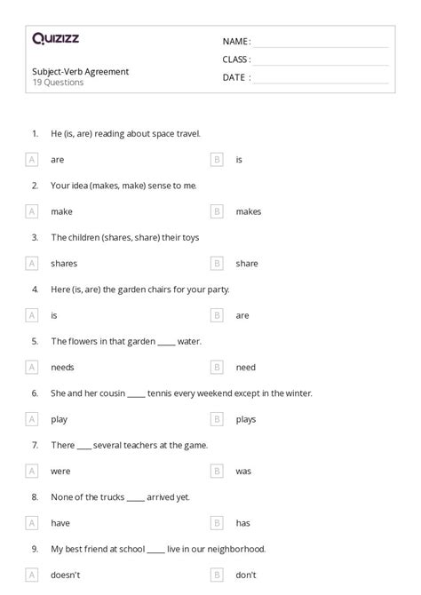 50 Subject Verb Agreement Worksheets For 5th Class On Quizizz Free And Printable