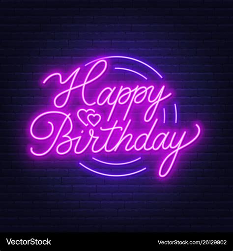 Happy Birthday Neon Sign Greeting Card On Dark Vector Image