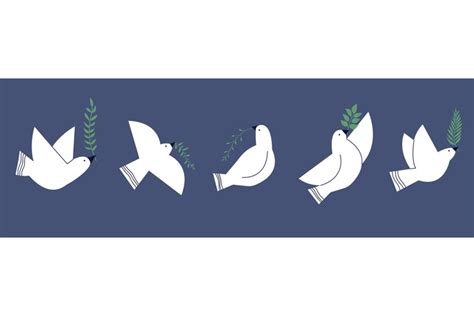 White doves with green branches. Dove of peace symbols. Flyi