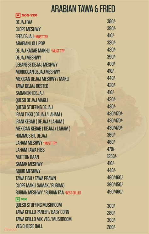 Menu Of Coal Spark Gachibowli Hyderabad Dineout
