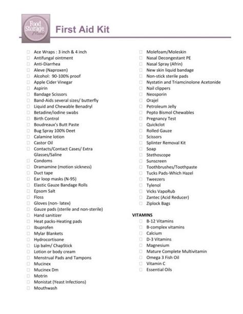 Printable First Aid Kit Checklist