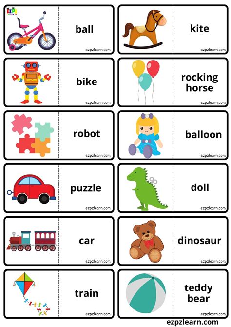 Toys Vocabulary Dominoes Matching Game For Kids And English Language
