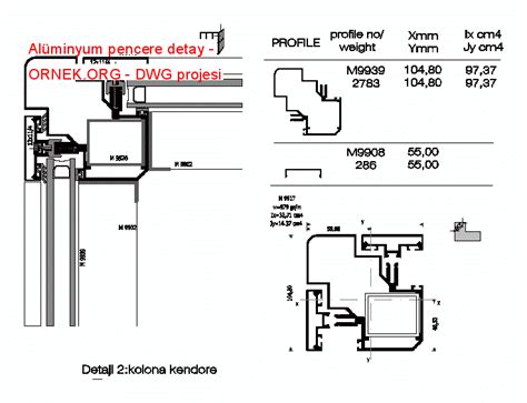 Alüminyum pencere detay dwg projesi Autocad Projeler