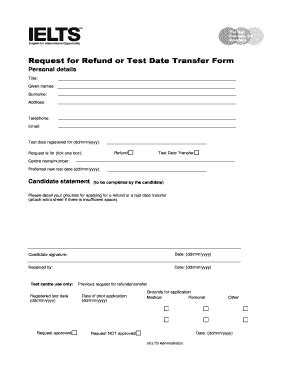 BRequestb For Refund Or Test Date Transfer Form British Council