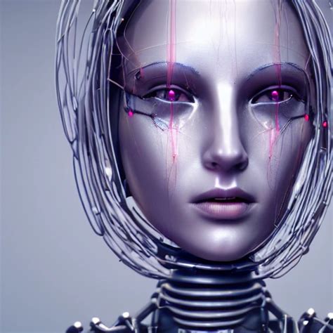 Closeup Portrait Of A Beautiful Robot Girl A Plastic Face And H