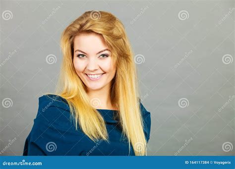 Portrait Of Happy Blonde Woman Smiling With Joy Stock Photo Image Of Attractive Happy
