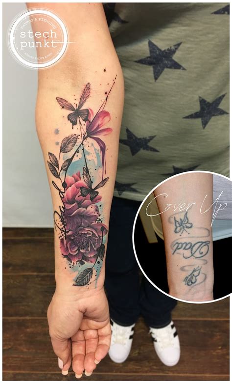 Watercolor Peony Flowers Cover Up Tattoo By Stechpunkt Wrist Tattoo