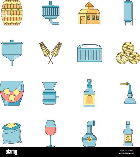 Whisky Bottle Glass Icons Set Outline Illustration Of Whisky Bottle