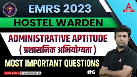 Administrative Aptitude For Emrs Hostel Warden Classes Important