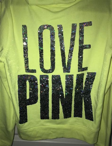 Victorias Secret Pink Bling Zip Up Hoodie Fluorescent Yellow Pink