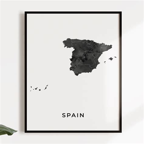 Spain Map Art Poster Black And White Wall Art Print Of Spain Etsy