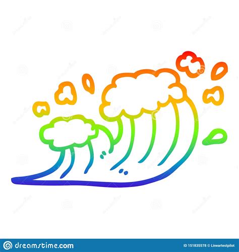 A Creative Rainbow Gradient Line Drawing Cartoon Wave Crashing Stock