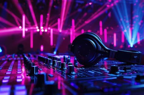 Premium Photo DJ Mixer With Headphones At Nightclub With Laser Light Show