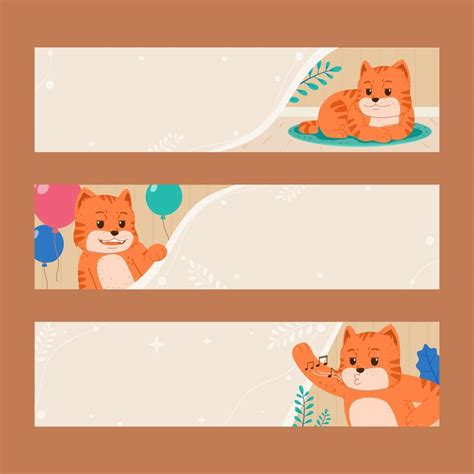 Cat Day Banner Set With Orange Cat 21814985 Vector Art At Vecteezy