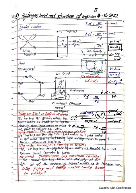 Solution Hydrogen Bond And Structure Of Ice Complete Handwritten Notes