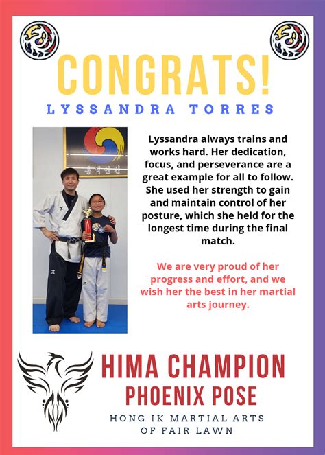 Hong Ik Martial Arts Of Fair Lawn 2024 March HIMA Champion Phoenix