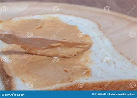 Peanut Butter Sandwich Bread on Plate Stock Photo - Image of health ...