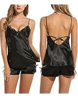 Avidlove Women V Neck Nightwear Lingerie Satin Sleepwear Lace Chemise Mini Teddy Amazon Ca