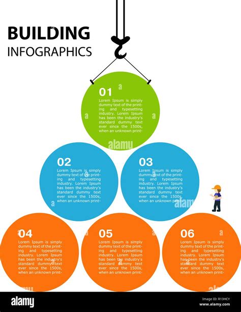 Bright infographics on the theme of Building. A crane hook sets up ...