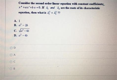 Solved Consider The Second Order Linear Equation With