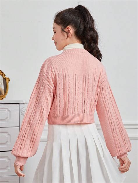 Teen Girl Cable Knit Drop Shoulder Cardigan Shein Singapore