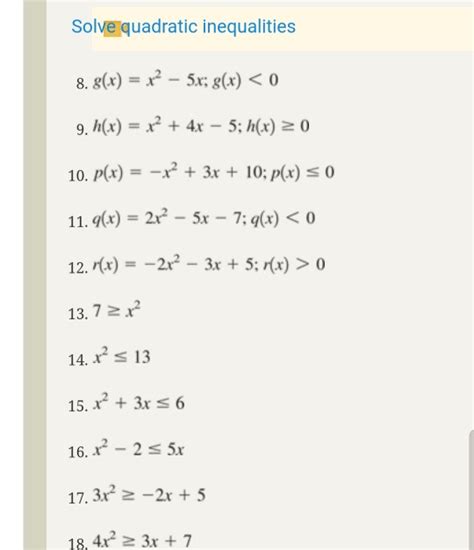 Solved Solve Quadratic Inequalities 8 8 X X² 5x G X