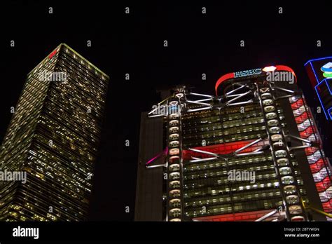 HSBC Building Hong Kong At Night Landscape Tower Norman Foster Stock