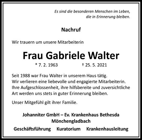 Alle Traueranzeigen F R Gabriele Walter Trauer Rp Online De