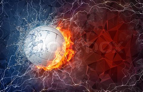 Volleyball Ball On Fire And Water With Stock Image Colourbox