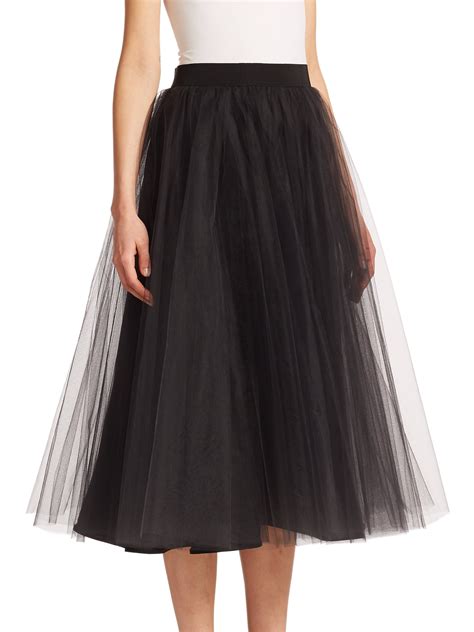 Badgley Mischka Tulle Midi Skirt In Black Lyst