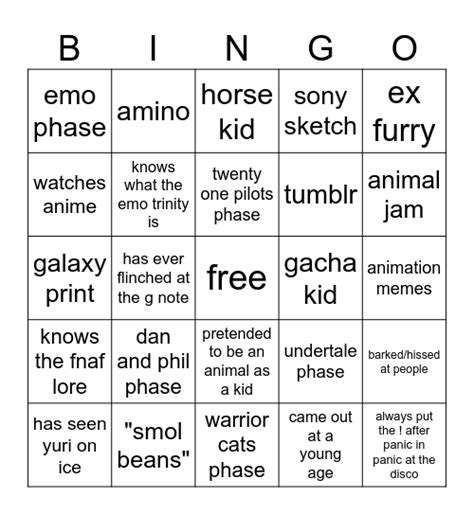 Weird Kid Bingo Card