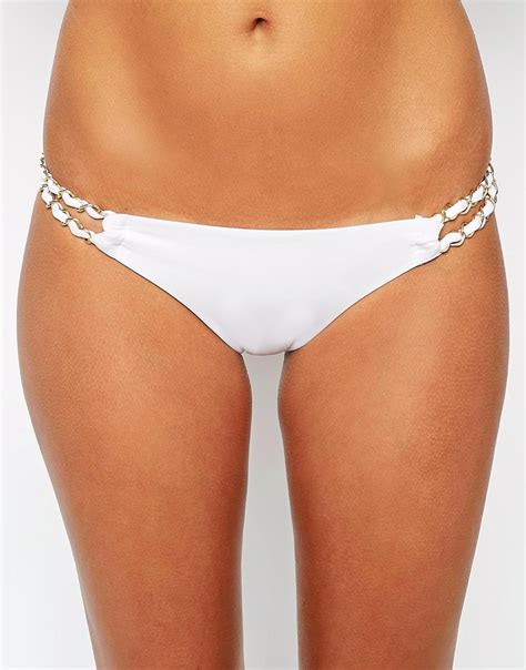 Asos Gold Chain Detail Tanga Bikini Bottom In White Lyst