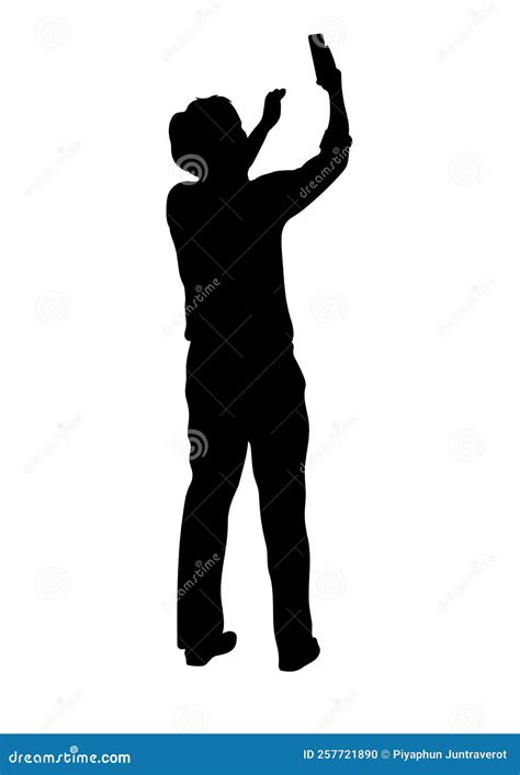 Graphics Silhouette Business Man Hold Smartphone For Connection By