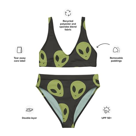 Green Alien High Waisted Bikini Space Alien Bikini Two Piece Swimsuit Area Beach Swimwear