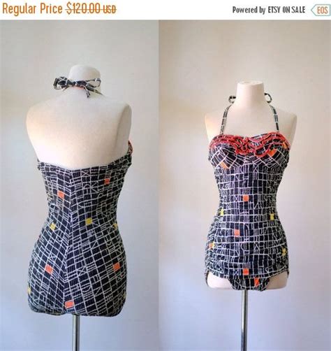 Vintage 1950s Bathing Suit One Piece Mid Century Womens Bathing Suit