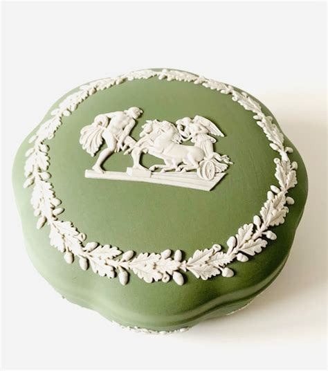 Wedgwood Sage Green Jasperware Lid Trinket Gem